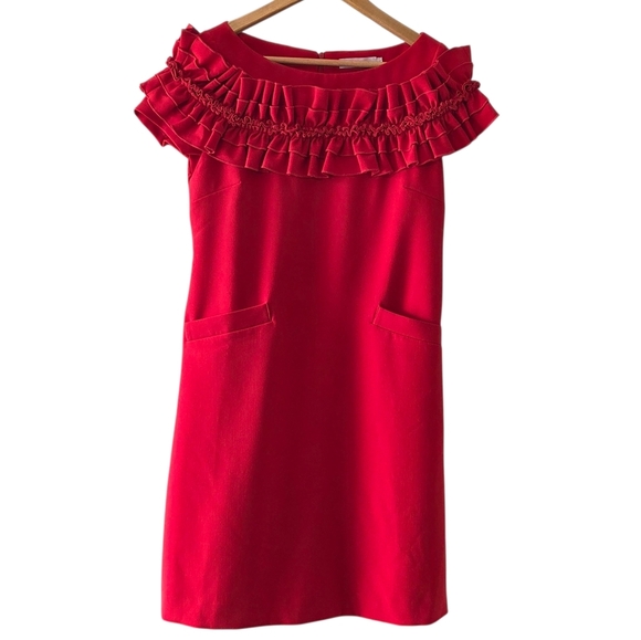Anne Fontaine Petunia Red A-line Short Sleeve Pockets Dress With Ruffles EU 38 - Picture 6 of 16